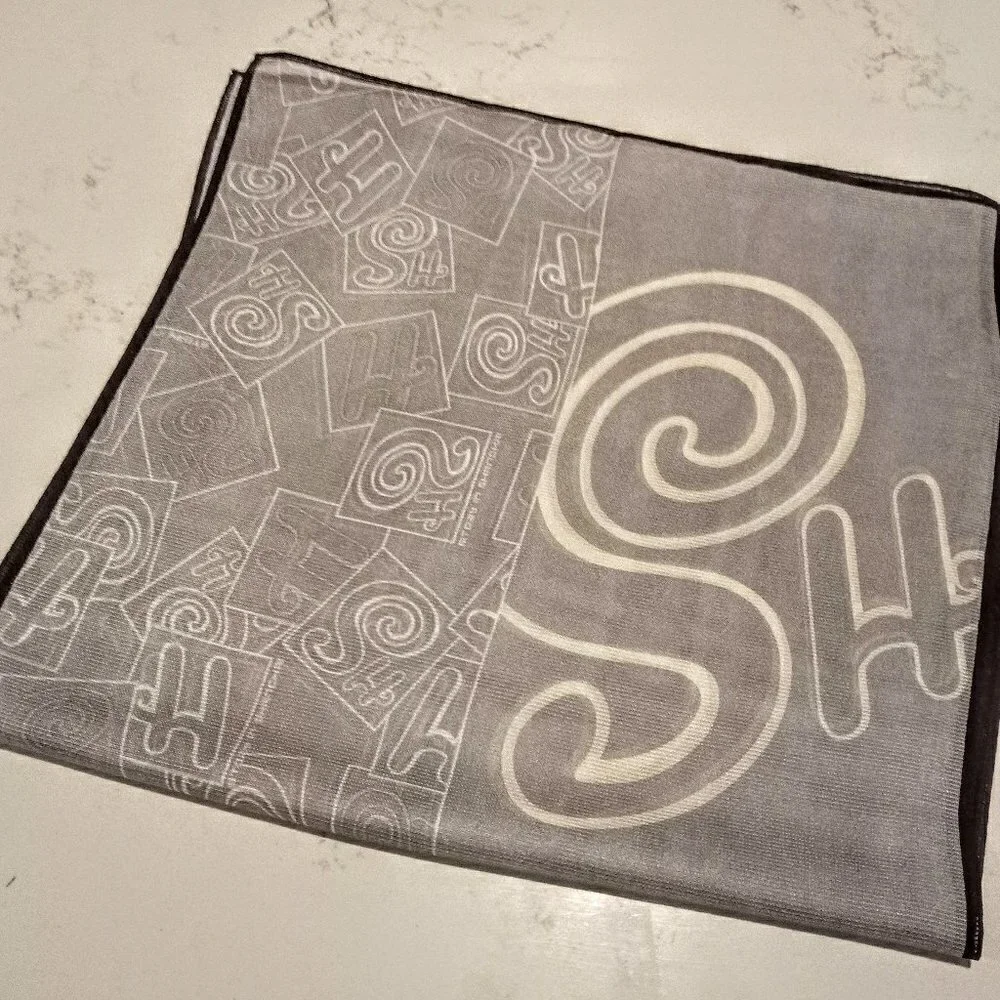 Story in Shanghai Grey Signature Oblong Silk Scarf